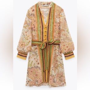 ZARA Printed Boho Tied Floral Mini Summer Dress XS
